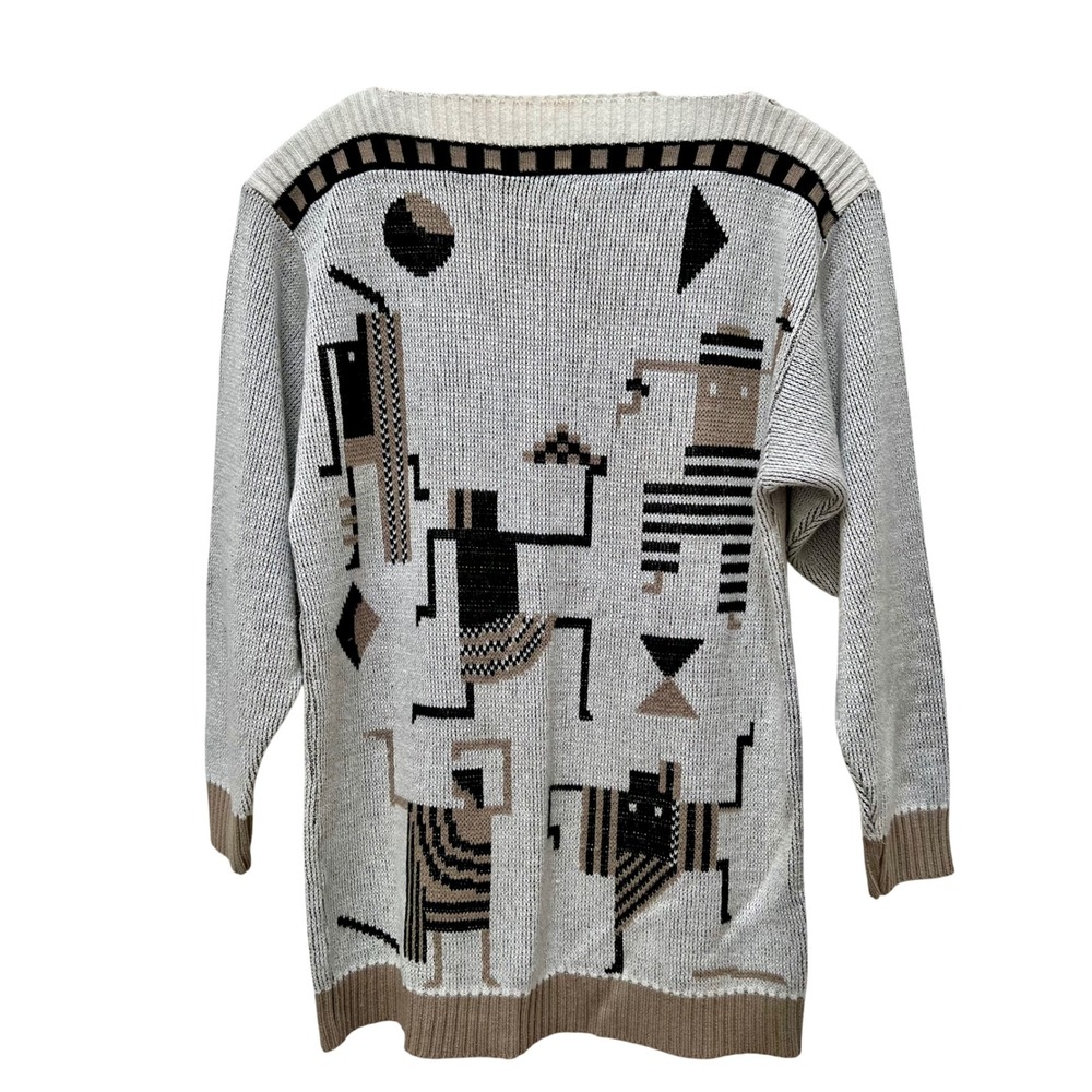 VTG Ami Intarsia Knit Sweater Women Size 10 Dancing Figures Eclectic‎ Grandpa